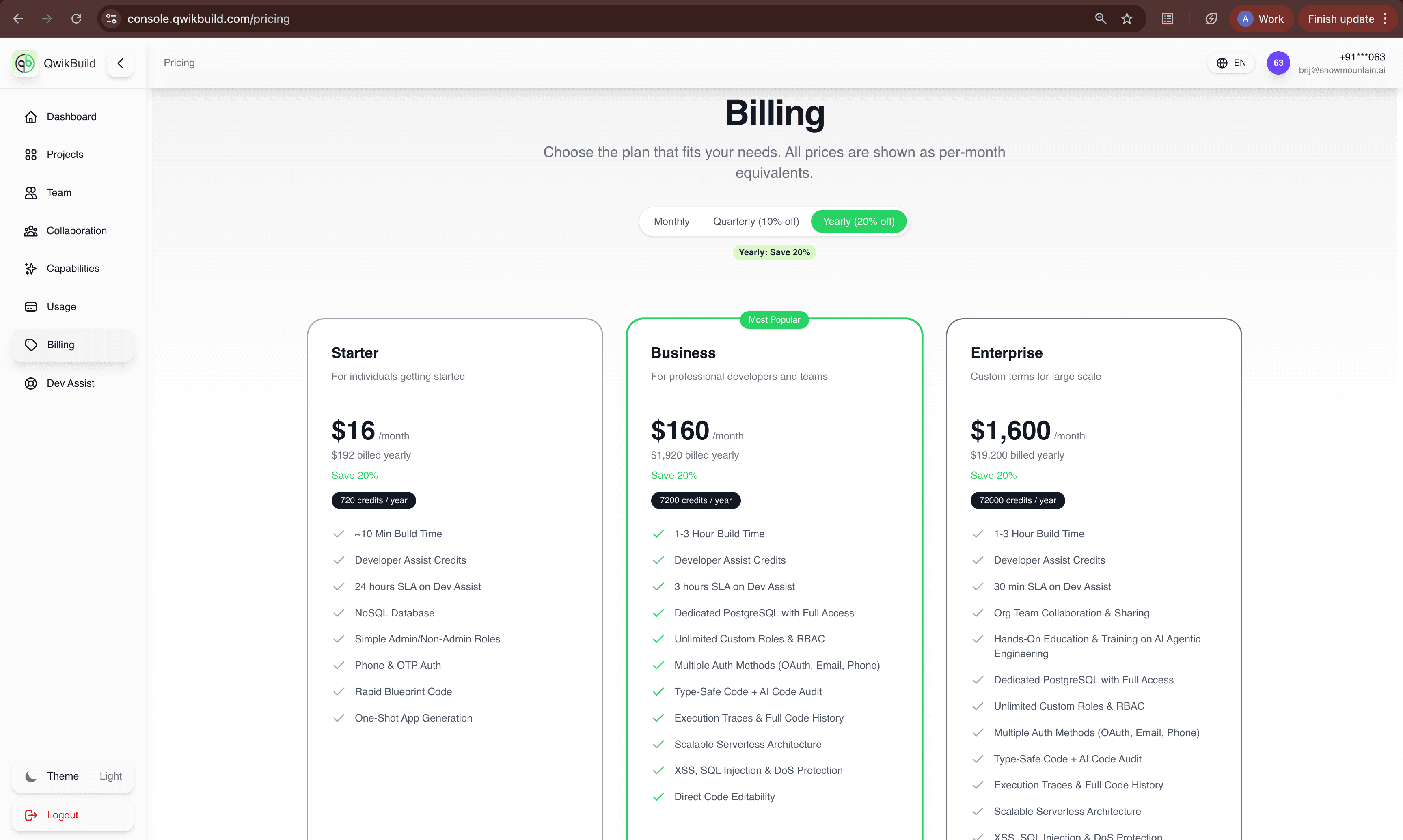 Billing screenshot