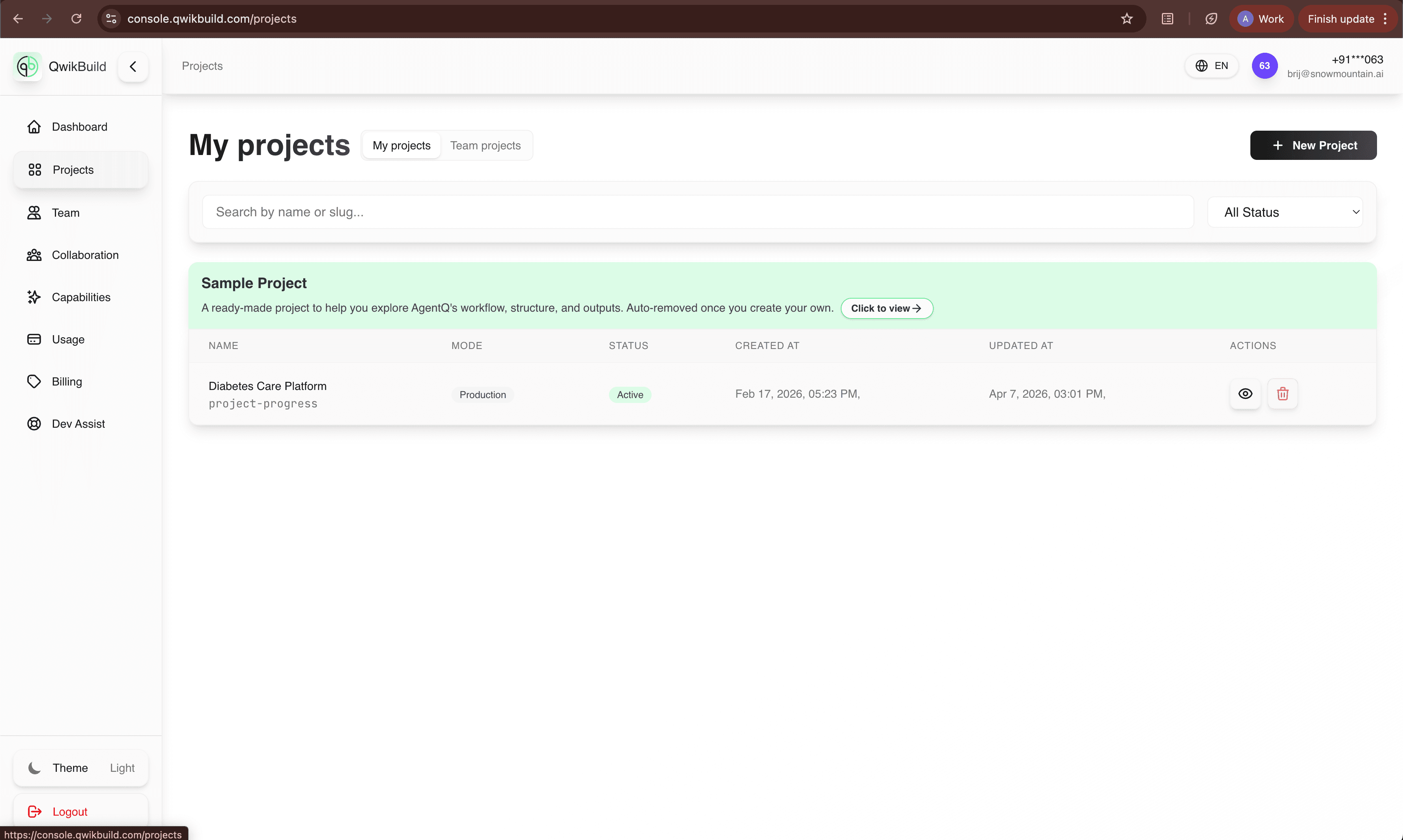 Projects screenshot